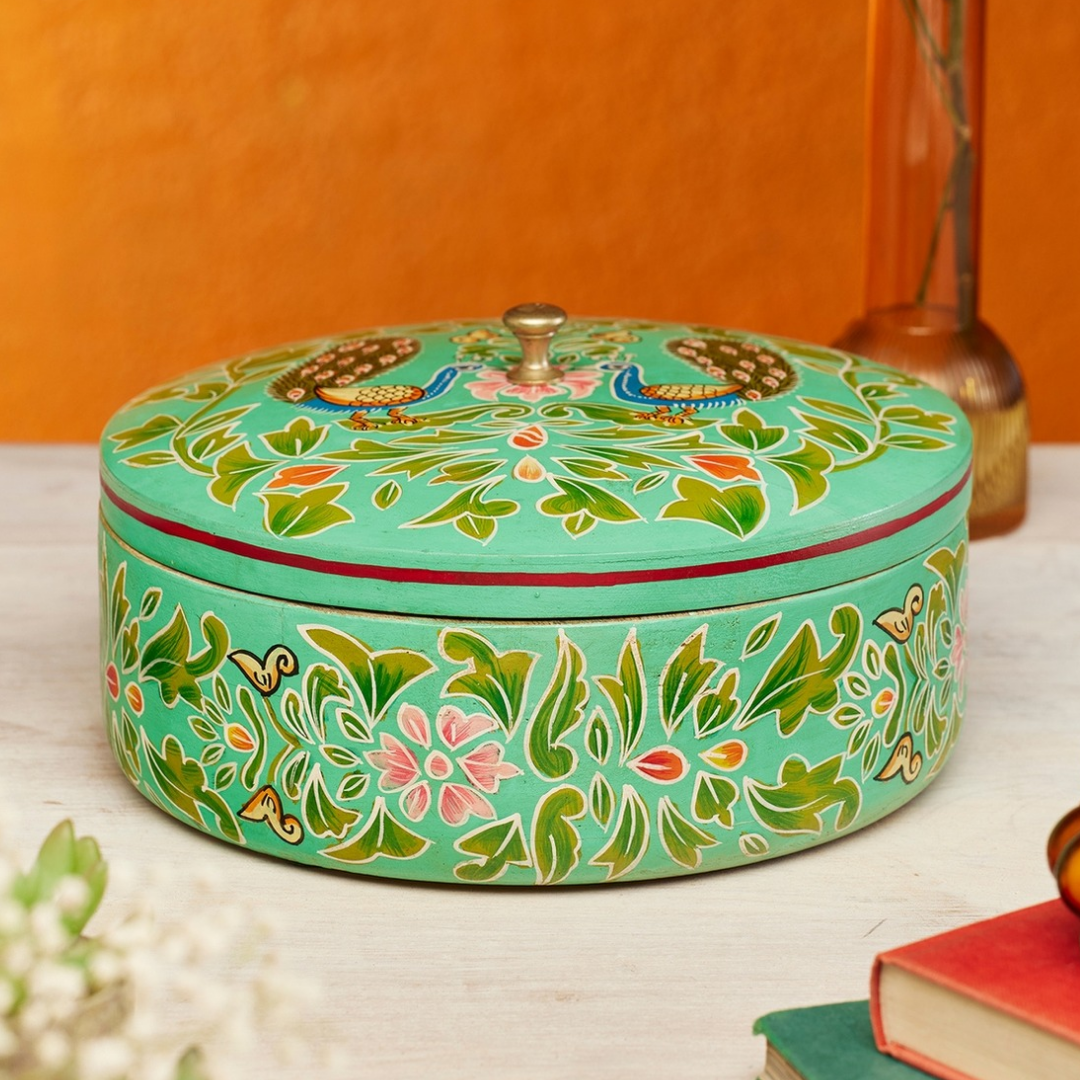 Hand-Painted Peacock Keepsake Box