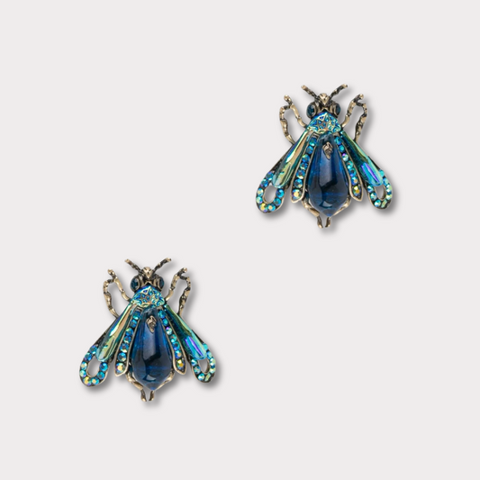 Vintage Moth Ear Studs – Iridescent Blue